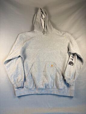 Carhartt Hoodie Mens 2XL Gray Loose Fit Graphics Sleeve Sweatshirt Workwear